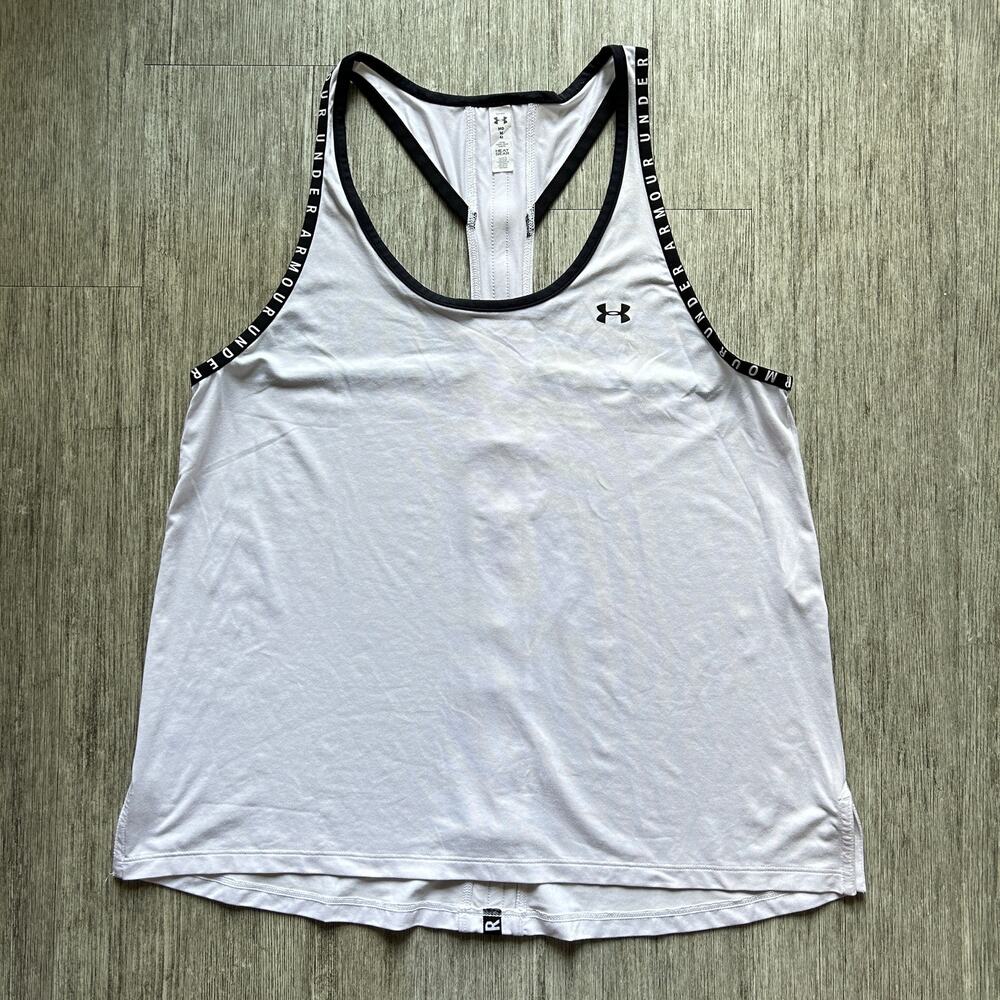 Under Armour White Black Trim Scoop Neck Loose Racerback Workout Tank Top Medium